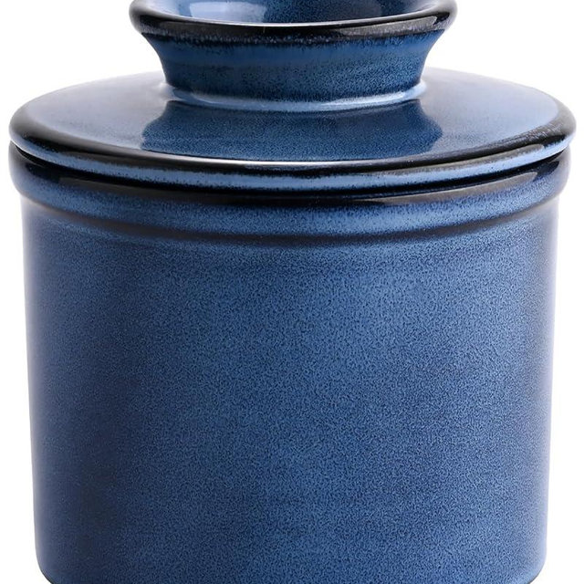 KilnGPT - French Butter Dish, Butter Crock for Counter with Water Line, Ceramic Butter Keeper for Spreadable Butter - Chrismas Gift Home Kitchen Decor - Reactive Glaze Collection - Ocean Blue