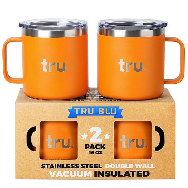 Large Stainless Steel Vacuum Insulated Coffee Mugs with Lids 16 oz, Set of 2 Double Wall Metal Mugs with Handle - Lightweight, Unbreakable, Shatterproof, Durable, BPA Free