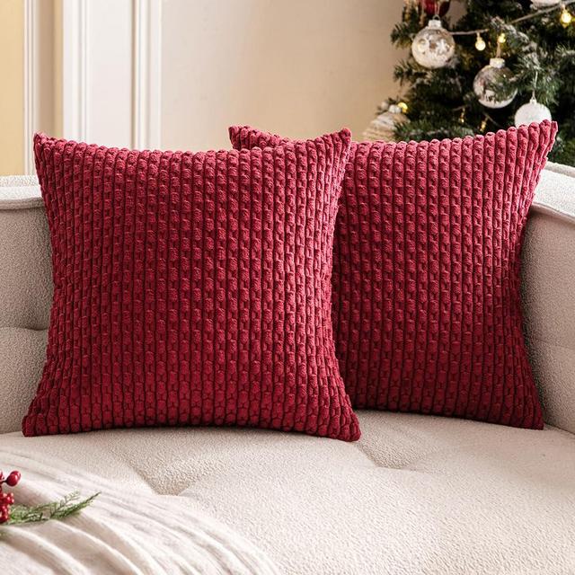 Woaboy Christmas Burgundy Throw Pillow Covers 18x18 Inch Set of 2 Decorative Couch Pillow Covers Farmhouse Soft Corduroy Boho Home Decors for Cushion Bed Sofa Living Room