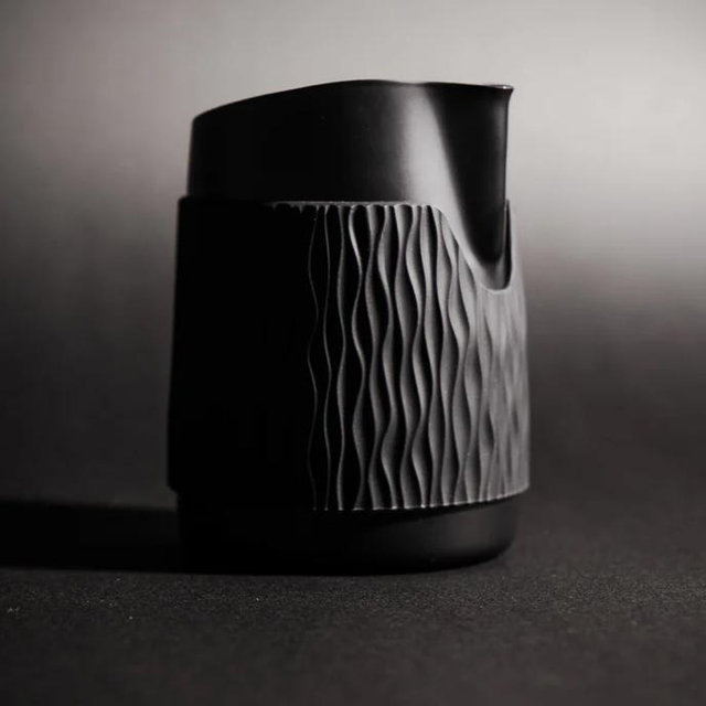 15OZ SLOW POUR SUPPLY® X WPM Monochrome Handleless Latte Art Pitcher with Soft Touch Silicone Wrap