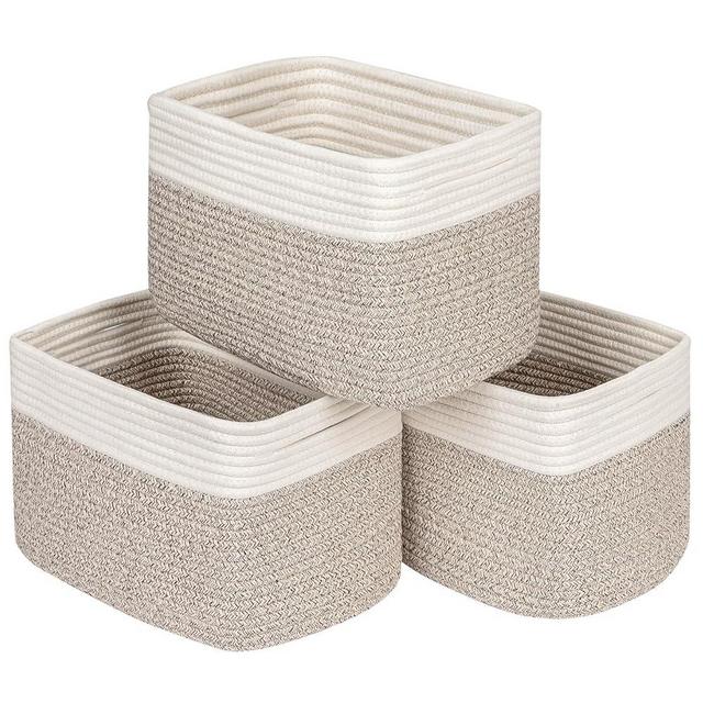 Kriitools Cubes Closet Storage Baskets Bins for Organizing, Storage Cube Bins Shelf Organizer Baskets,Skin-friendly Towels Woven Basket, Off White&Light Brown 3 pack
