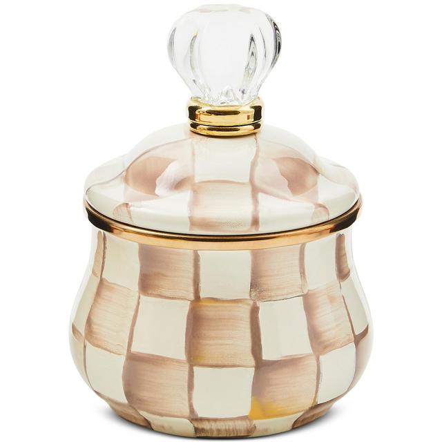 MacKenzie-Childs Mocha Check Lidded Sugar Bowl