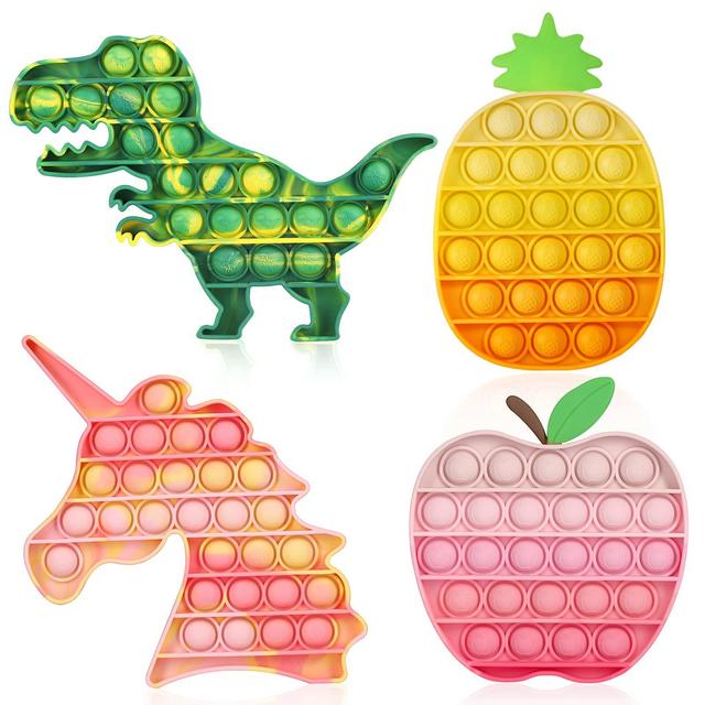 ASONA 4 Pack Pop Fidget Sensory Toys, Tie Dye Unicorn Dinosaur Poppers Poppet Fidget Toy Push Bubble for Kids Girls and Adults Stress Relief, ADHD Autism Learning Materials Christmas Party Favors