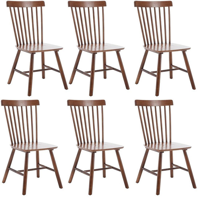 DM Furniture Dining Room Chairs Set of 6, Windsor Dining Chair with Spindle Back, Farmhouse Armless Side Chair, Solid Wood French Country Kitchen Chairs for Home/Patio/Restaurant, Walnut
