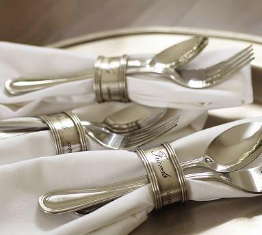 Antique Silver Sentiment Napkin Ring, Set of 4