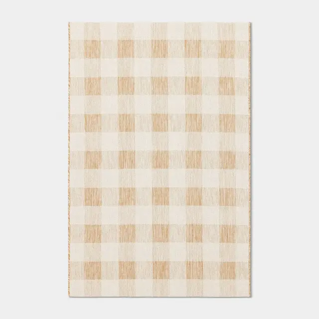 4'x6' Gingham Check Rectangular Woven Outdoor Area Rugs Tan - Room Essentials™