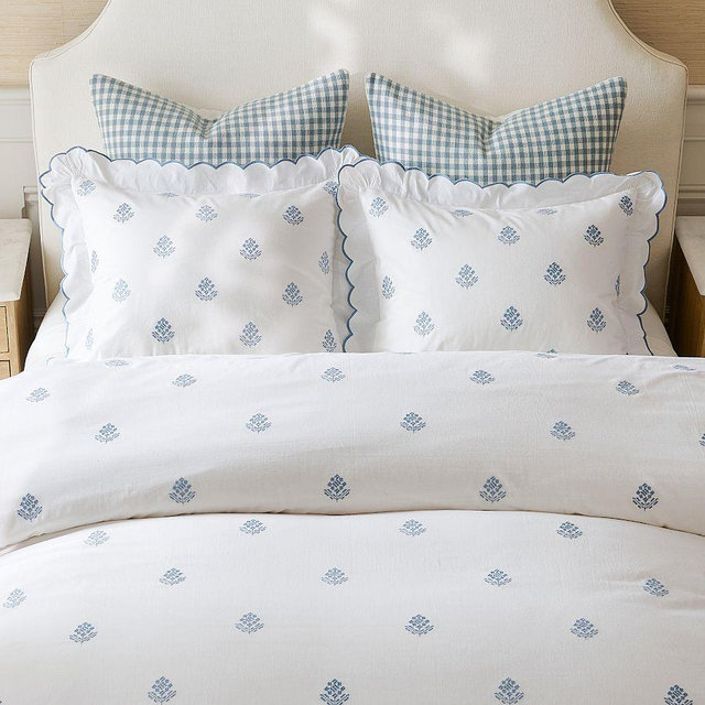 Gemma Embroidered Duvet Cover, White/Blue, Full/Queen