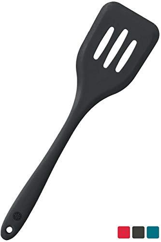 StarPack Basics Silicone Turner Spatula/Slotted Spatula, High Heat Resistant to 480°F, Hygienic One Piece Design, Non Stick Rubber Kitchen Utensil for Fish, Eggs, Pancakes, Wok (Gray Black)