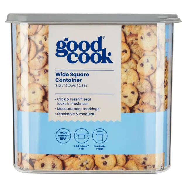 GoodCook 3qt 2pc Wide Square + Lid Food Storage Containers Gray: Stackable Design, Measurement Markings