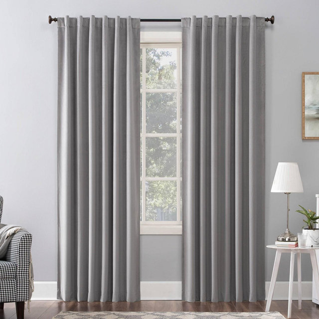 50"x96" Sun Zero 100% Blackout Amherst Velvet Noise Reducing Thermal Curtain Panel Gray: Modern Back Tab Panel
