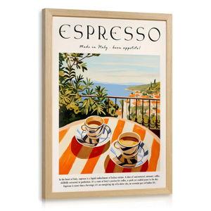 CAZLOUC Vintage Italian Coffee Wall Art, Retro Espresso Wall Decor, Italy Cafe Aesthetic Picture, Trendy European Coastal Travel Poster Print for Dining Room Living Room Wood Framed 16x24 Inch