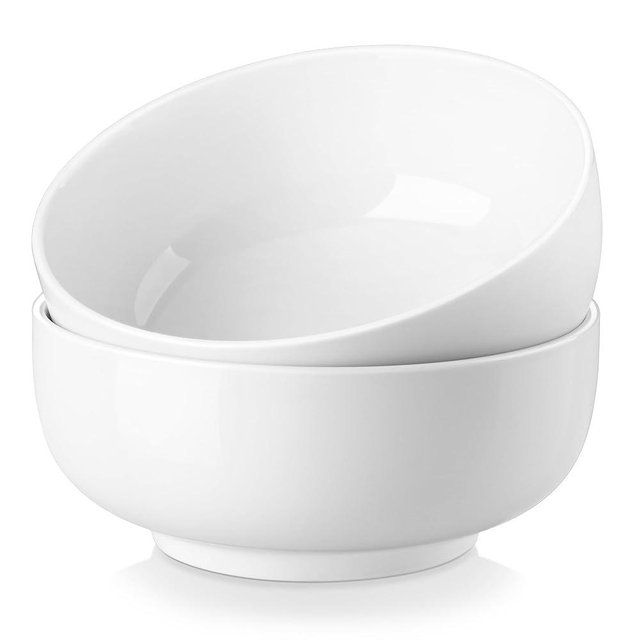 MALACASA Salad Bowls Set, 44 OZ (7") Large Soup Bowls Cereal Bowl for Kitchen, White Ceramic Bowls Set of 2, Dishwasher & Microwave Safe,Series REGULAR