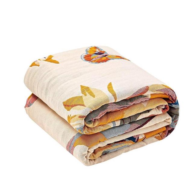 XIBLC Boho Throw Blanket, 100% Cotton Ultra Soft Luxury Throw Rustic Quilt, 60"x80" Floral Bird Butterfly Farmhouse Decor Bed Blankets, All Season Rustic Reversible Bohemian Throw for Bed - Yellow