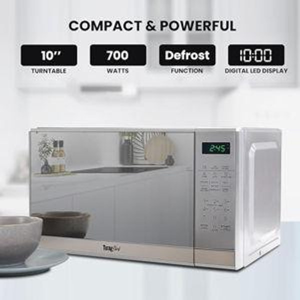 Total Chef 0.7 Cu Ft Microwave Oven - Stainless Steel Compact Style Microondas, Smart Countertop Kitchen Appliance With Digital Touch Use, Pre-Set Function, 10" Turntable, Easy To Use Horno, 700 watt