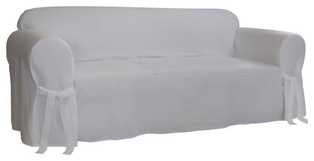 Classic Slipcovers Brushed Twill 1-Piece Loveseat Slipcover Solid White