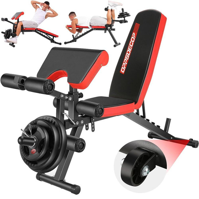 OPPSDECOR Adjustable Weight Bench with Leg Extension and Leg Curl, Workout Bench Press Preacher Curl Bench with Wheels, 800 LBS Flat/Incline/Decline Sit-Up Bench Gym Bench for Home Workout