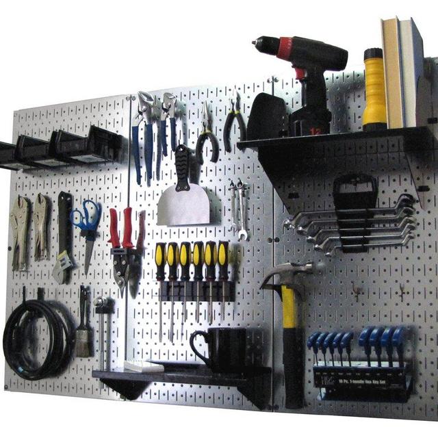Wall Control Pegboard Organizer 4 ft. Metal Pegboard Standard Tool Storage Kit with Galvanized Toolboard and Black Accessories