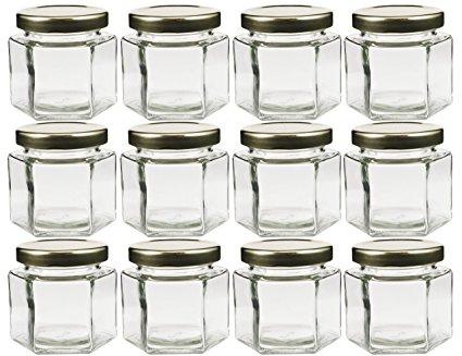 Cornucopia Brands Hexagon Glass Jars, Pack of 12, 4oz