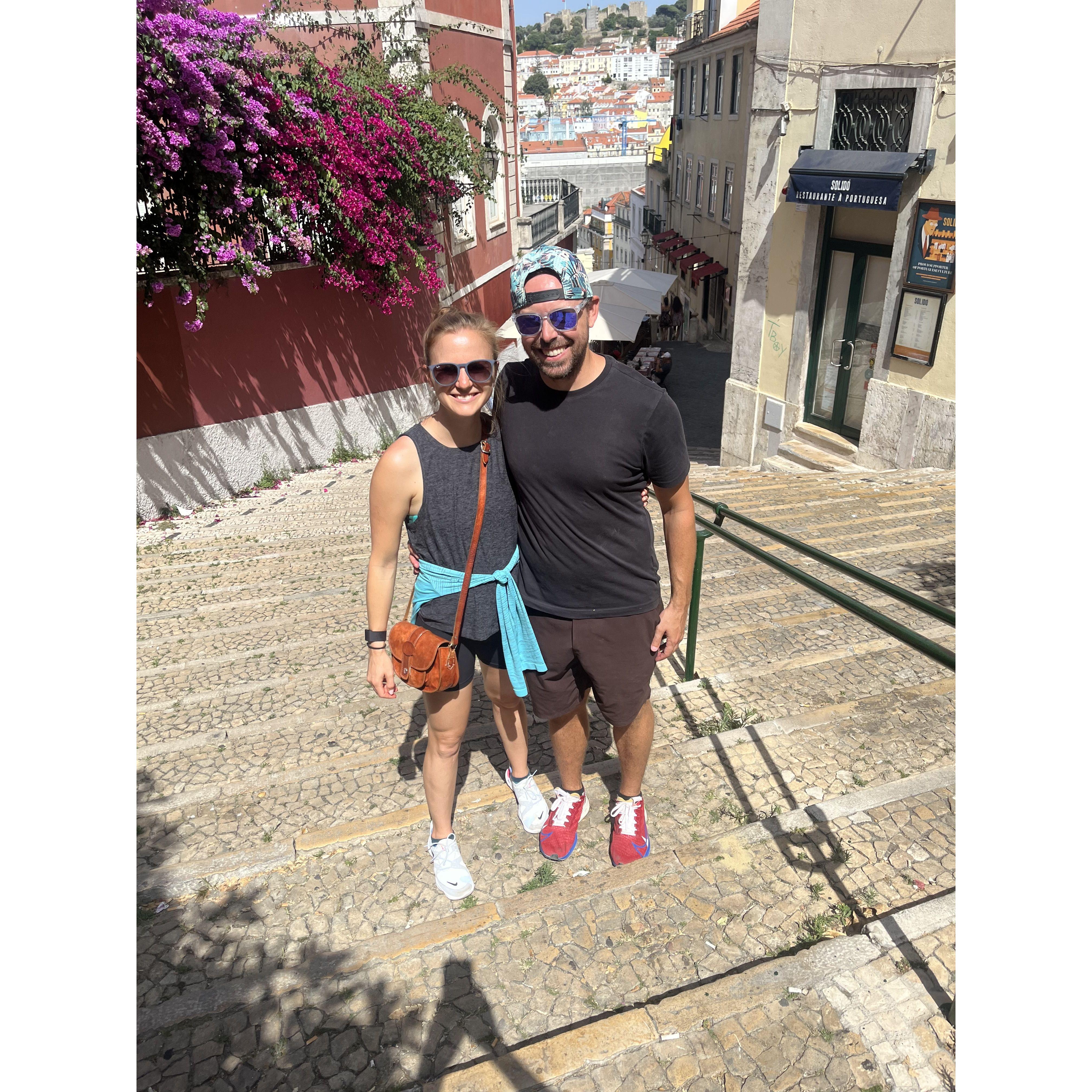 Walking through Lisbon on our first Europe trip