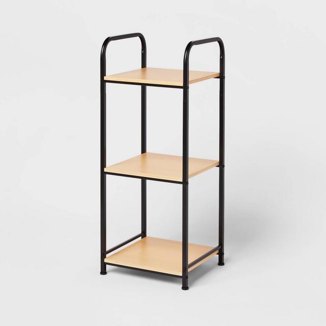 Short Bath Wood Storage Tower Black Metal - Brightroom™