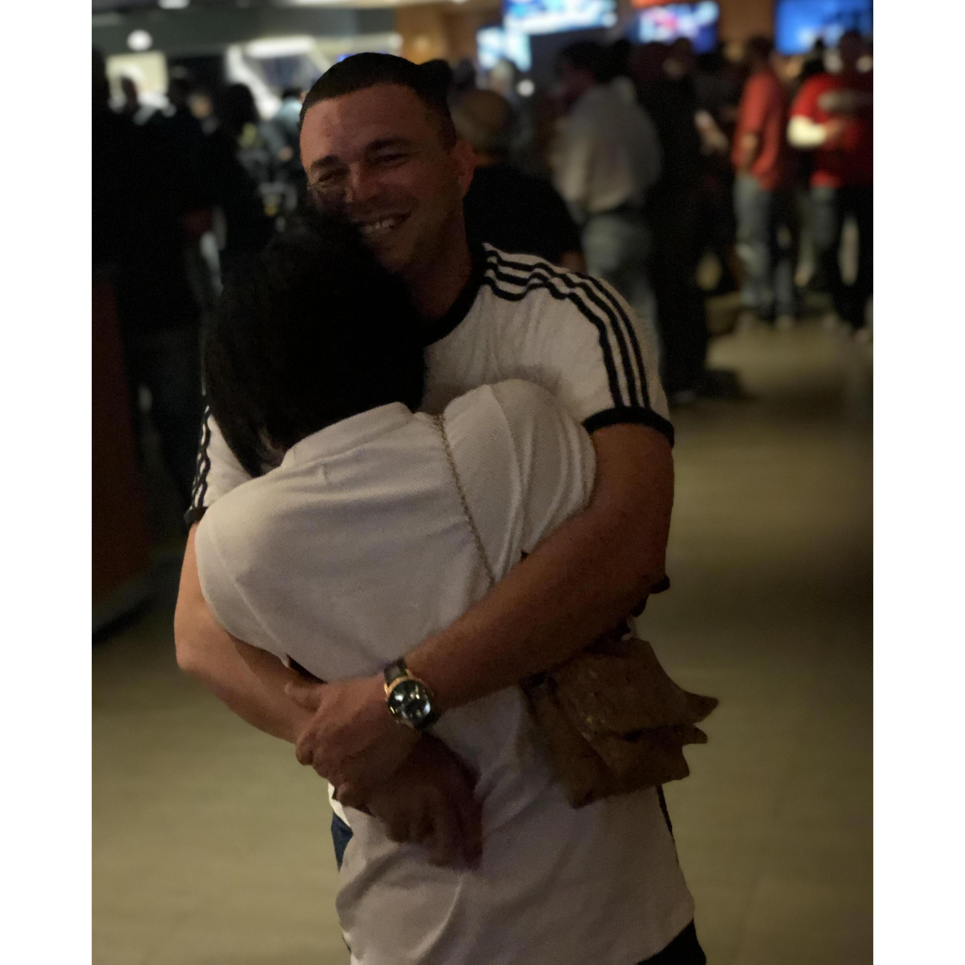Immediately after she said "YES!" he had the biggest smile ever. Meanwhile, she was crying in the safest place — his arms.