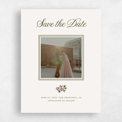 Darkest Olive, Beige Wedding Save the Date - Cassie Photo