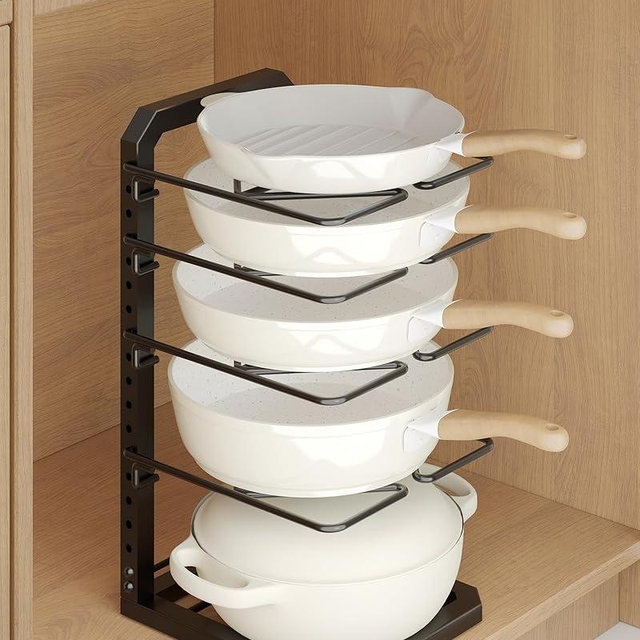 GIGIFTREE Pots and Pans Organizer under Cabinet, 5 Adjustable Tiers Heavy-Duty Pan Pot Organizer with 16.5" Height, Holds 55 LB - Cast Iron Skillets, Griddles, Shallow Cookware