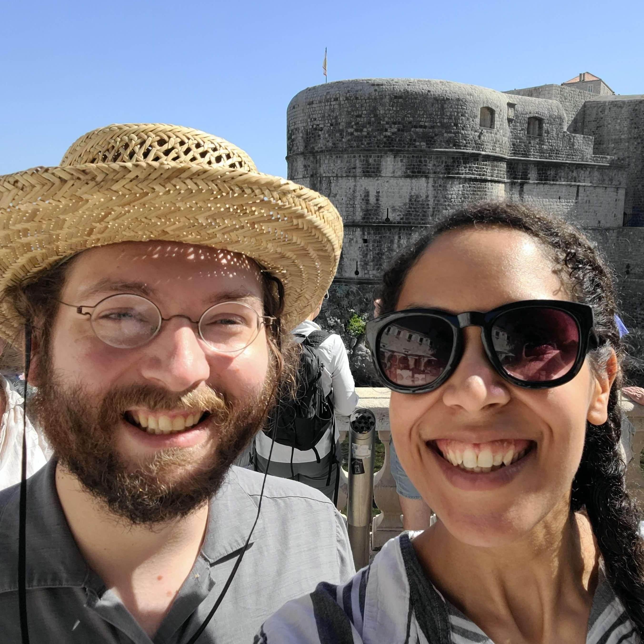 Our first international trip together: the Balkans, with Harmonium Choral Society! This is us outside the Old City of Dubrovnik!