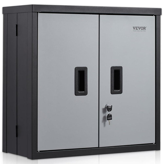 VEVOR Foldable Wall Cabinet, Metal Garage Locker Mounted 26" Small Tool Chest 240 LBS Loading Capacity Adjustable Shelf Magnetic Door File for Warehouse Office Home Black