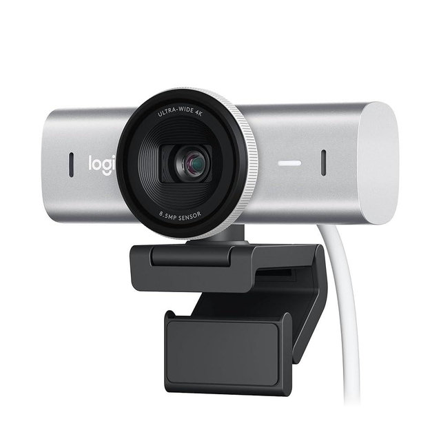 Logitech MX Brio Ultra HD 4K Collaboration and Streaming Webcam, 1080p at 60 FPS, Dual Noise Reducing Mics, Show Mode, USB-C, Webcam Cover, Works with Microsoft Teams, Zoom, Google Meet - Pale Grey