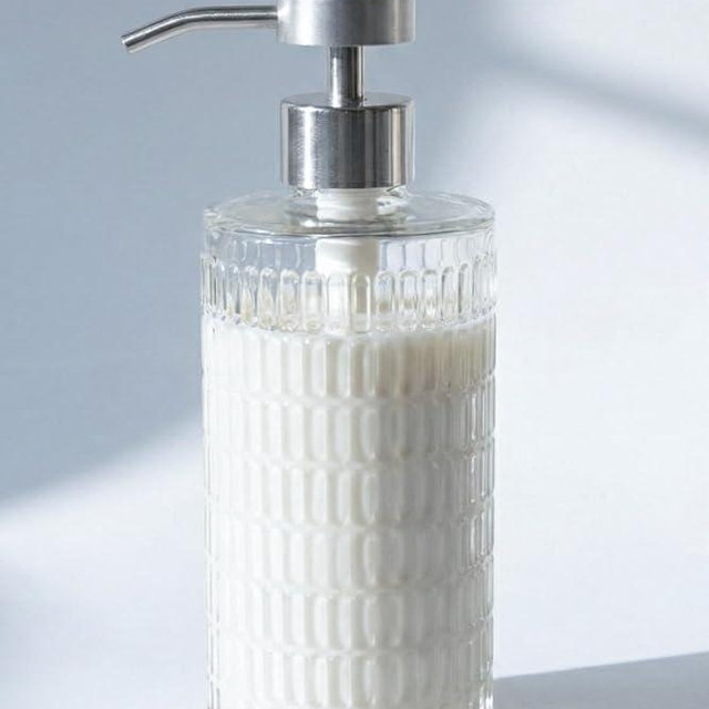 Elegant Fluted Glass Soap Dispenser with Stainless Steel Pump, 17oz Vintage Art Deco Style Clear Ribbed Glass Bottle for Bathroom, Dish Soap Dispenser for Kitchen (Silver Pump)