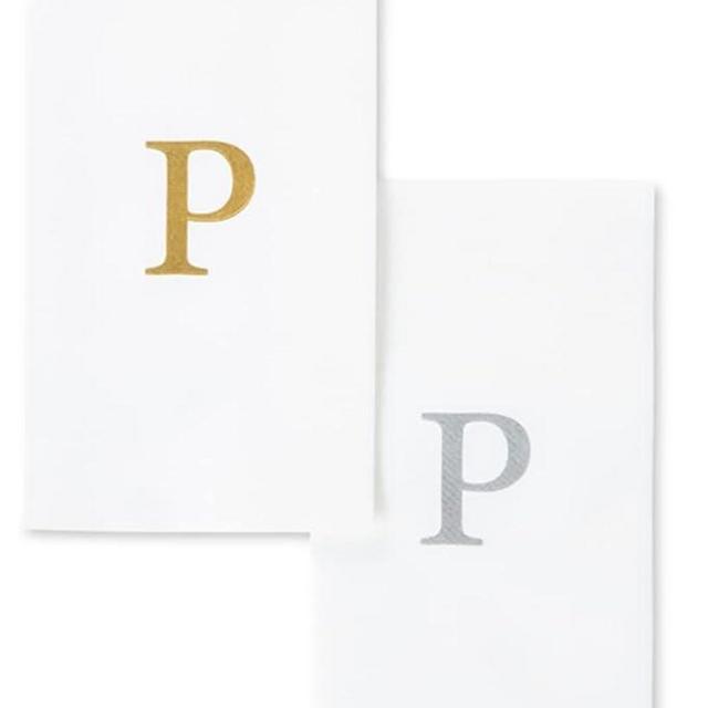 AH AMERICAN HOMESTEAD Lettered Disposable Hand Towels - Monogrammed Paper Hand Towels for Wedding, Guest Bathroom & Kitchen - Disposable Decorative Monogram Napkins - Set of 25 - Gold Letter P