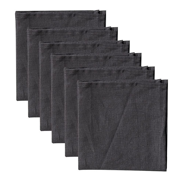 Linendo 100% Pure Linen Dinner Cloth Napkins 15 x 15 Inch Charcoal Grey - Set of 6 Pack European Flax Natural Fabric Washable for Home and Kitchen
