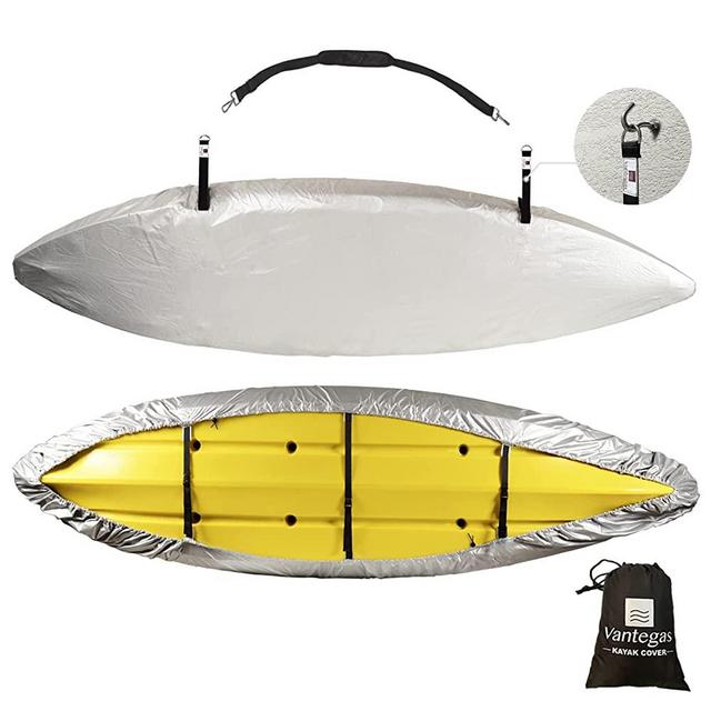 Vantegas 420D Kayak Cover with Hanging Straps for Wall Storage Or Outdoor Storage, Anti-Dust, UV Protection for Kayak, Fishing Boat, Canoe, Surfboard and Paddle Board