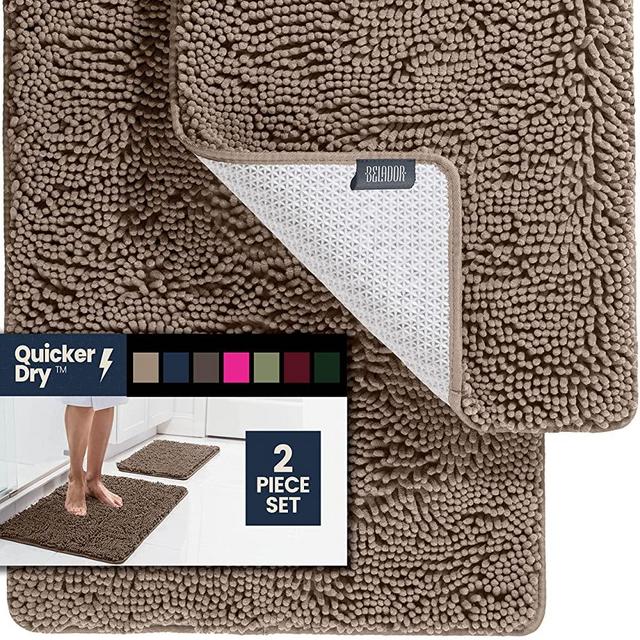 2 Piece Bathroom Rugs Bath Mat Set - Soft Plush Chenille Shower Mats for Bathroom Non-Slip Bath Rug with Rubber Backing, Ultra Absorbent Bath Rugs, Bathtub Mat, Bathroom Rug Mats - 30x20 + 24x17 Inch