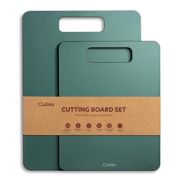 Culiex Wood Fiber Cutting Board 2-Pack, Composite Chopping Boards for Kitchen, Dishwasher Safe, Non-Toxic, High Density, Knife Friendly, BPA Free, Non-Slip Feet for Cutting Meat, Vegetables, Fruits