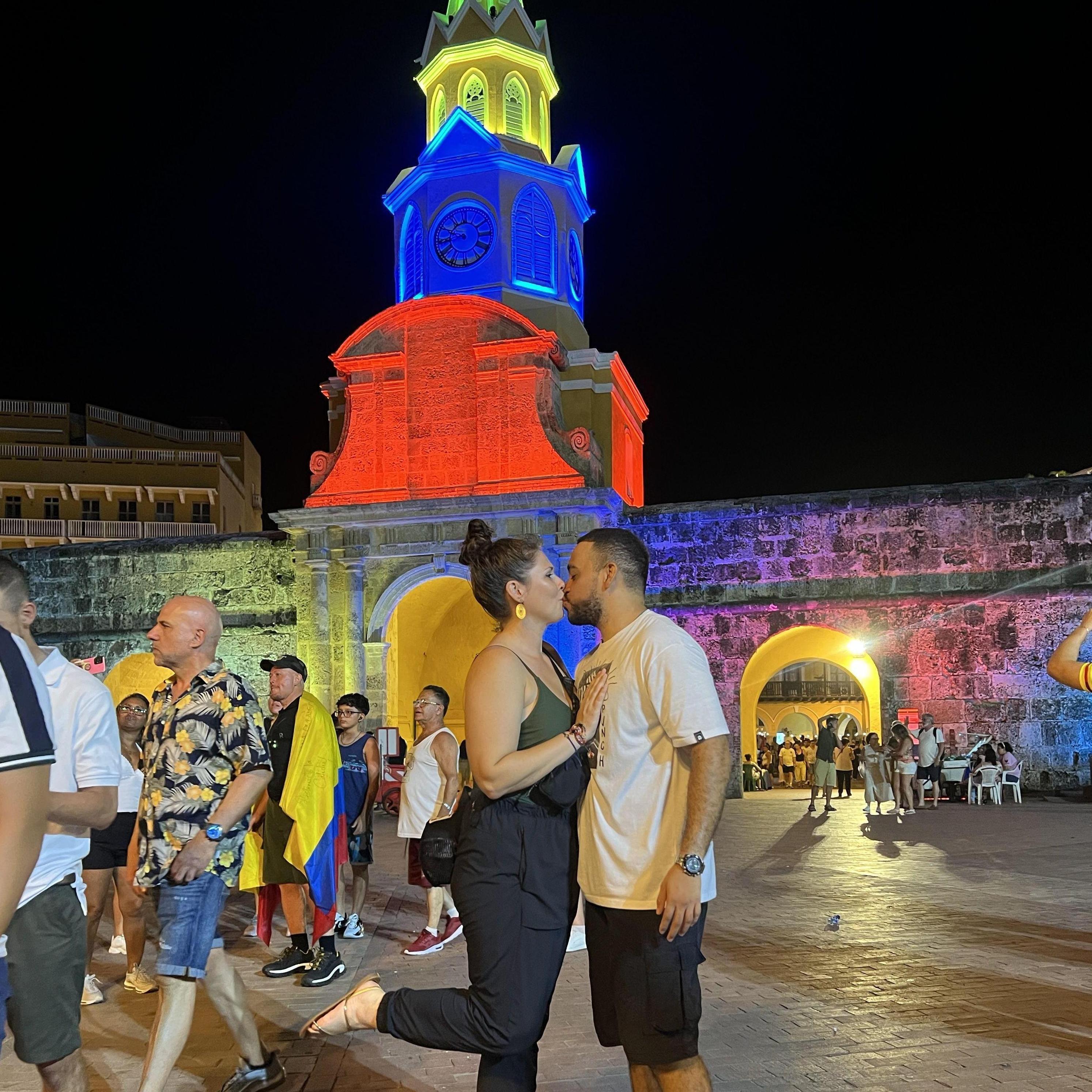 The famous clock tower in Cartagena where our love began.