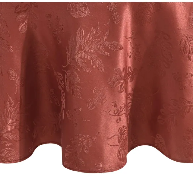 Elegant Woven Leaves Jacquard Damask Tablecloth - 60" x 84" Oval - Spice Red - Elrene Home Fashions