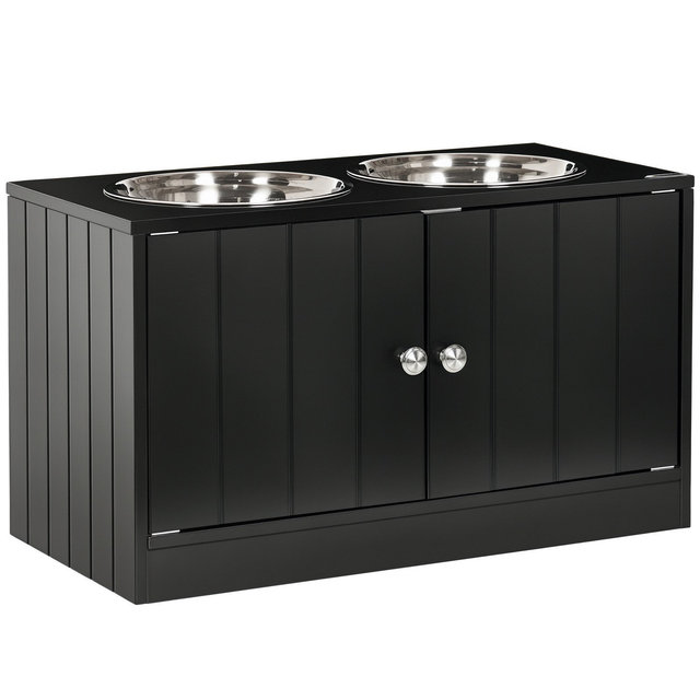 PawHut Elevated Dog Bowls with Storage Cabinet Containing 44L Capacity, Large Raised Dog Bowl Stand Pet Food Bowl Dog Feeding Station, Black