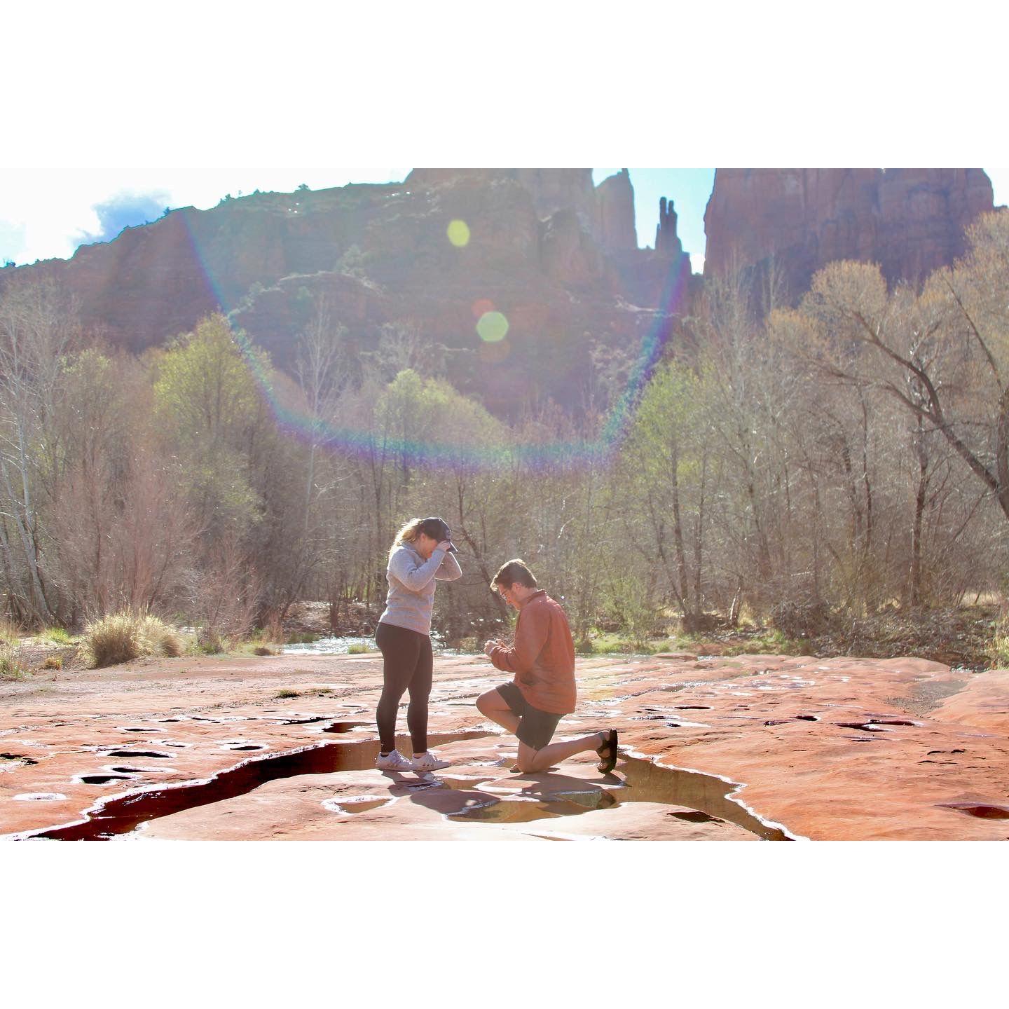 Ben proposed to Emily in Sedona, AZ in March of 2022 while on vacation with Emily's parents and grandparents.