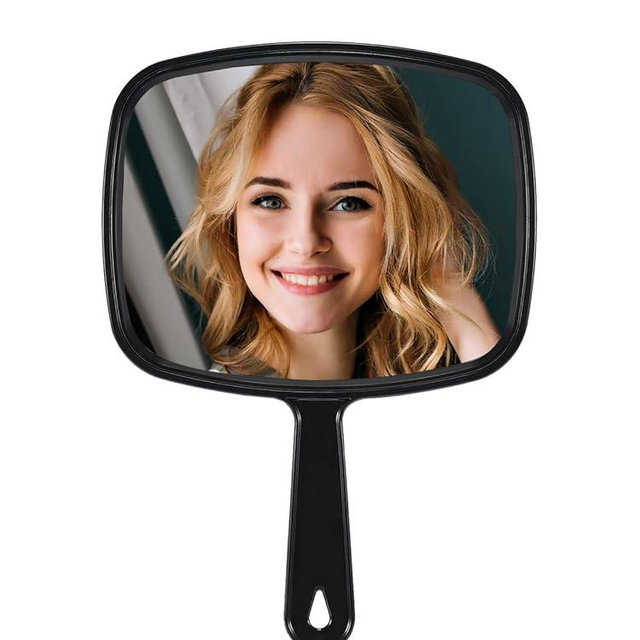 MIRRORNOVA Hand Mirror, Barber Hairdressing Handheld Mirror with Handle for Salon, Square, Black, Large