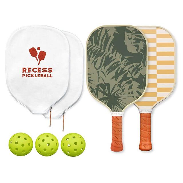 Recess Pickleball Set - Includes Pair of Competition Regulation Paddles & Box of 3 40-Hole Balls - Featuring 2 Fiberglass USA Pickleball Association Approved Rackets with Canvas Covers & Comfort Grip