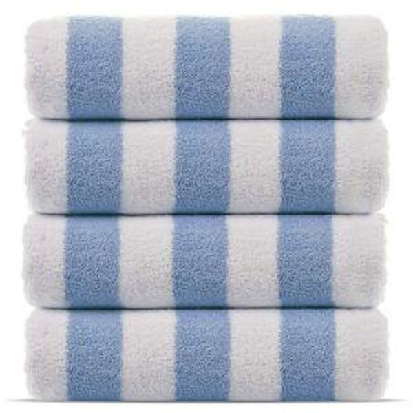 Chakir Turkish Linens Premium Quality 100% Cotton Turkish Cabana Thick Stripe Pool Beach Towels 4-Pack (Light Blue, 30x60 Inch)