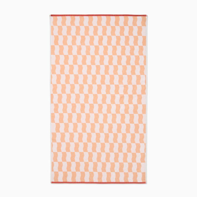 Wavy Blocks Beach Towel, 40x70, Coral