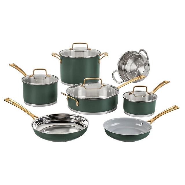 Cuisinart Cookware Set, 11 Piece Stainless Steel Cookware Pots and Pans, Home and Kitchen Durable Stainless Steel for Everyday Cooking, Matte Thyme, MT89G-11
