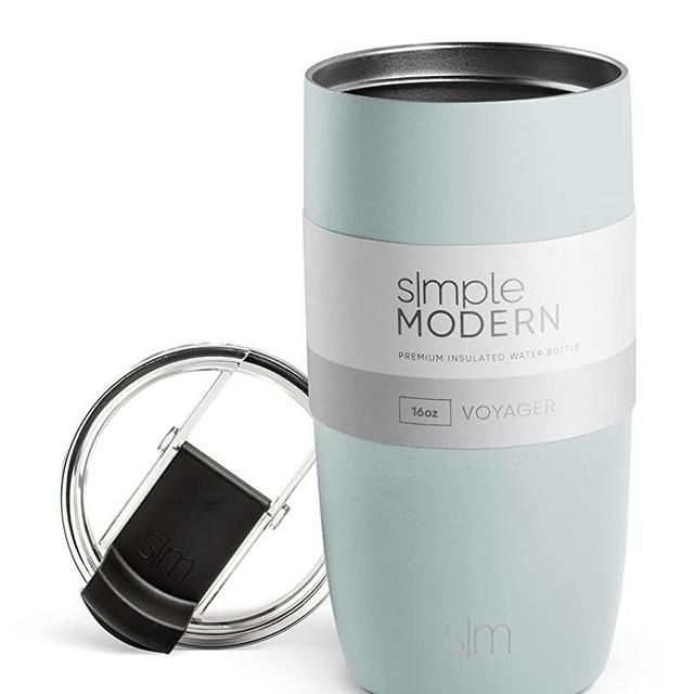 Simple Modern Travel Coffee Mug Insulated Stainless Steel Thermos Cup Voyager with Straw and Clear Flip Lid 16oz (470ml) Tumbler, Sea Glass Sage