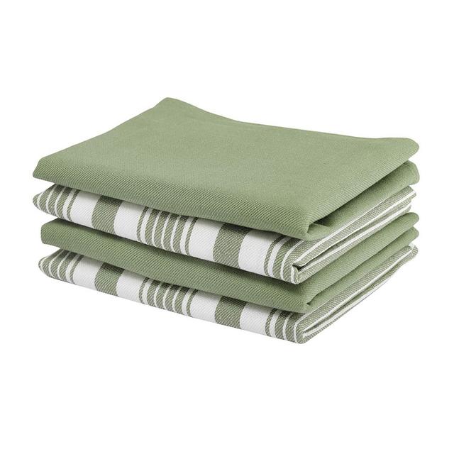 Set of 4 Kitchen Towels, Stripes & solid, 100% Cotton, Eco Friendly and Safe, Suitable for all Kitchens, Forest Green/White Color, Size 18"X26" Product of Cote De Amor