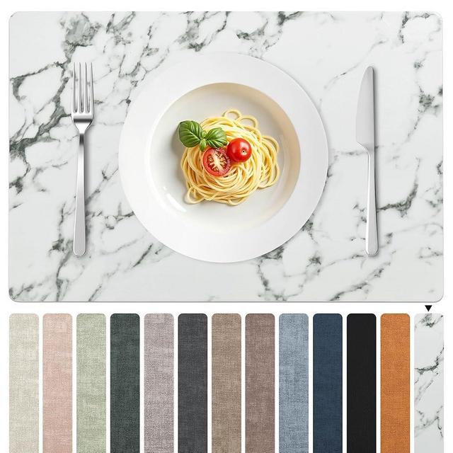 FROMHEART Faux Leather Placemats Set of 6–Waterproof,Heat/Oil Stain-Resistant PU Table Mat–Reversible,Easy to Clean Place Mats for Kitchen,Dining,Indoor/Outdoor,(Marble,11.8" x 17")