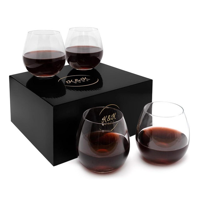 K&K Home Stemless Wine Glasses Set of 4, 15Oz Wine Glasses for Red Wine, White Wine, Spirits, and Cocktails