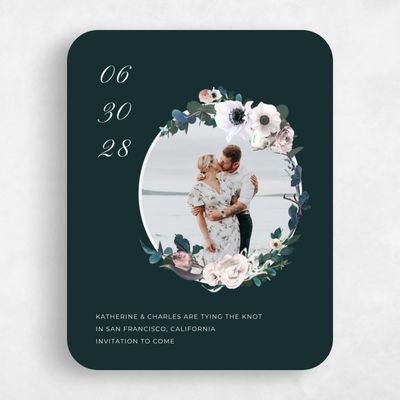 Green Rounded Wedding Save the Date - Napa Border